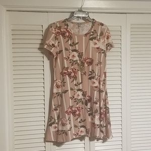 Pink floral shirt dress with necklace